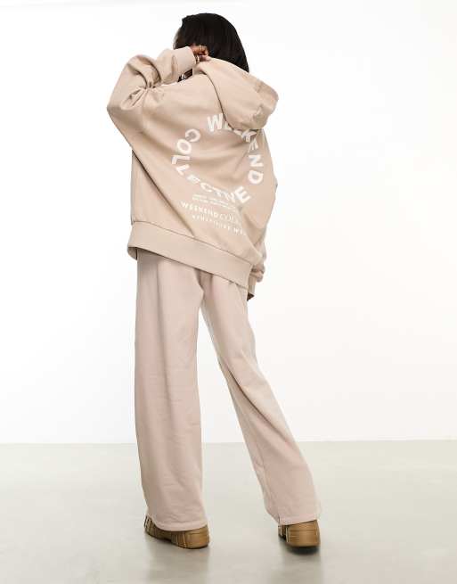 ASOS Weekend Collective co-ord oversized hoodie with back logo in camel, 2 of 4
