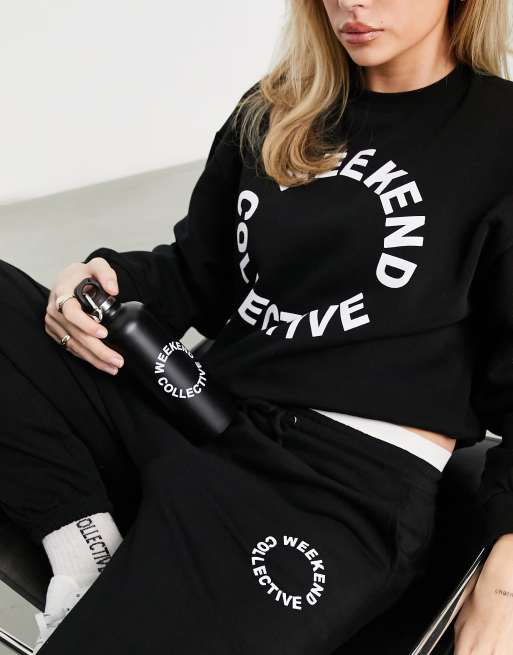 ASOS Weekend Collective co-ord oversized jogger with logo in black, 3 of 4