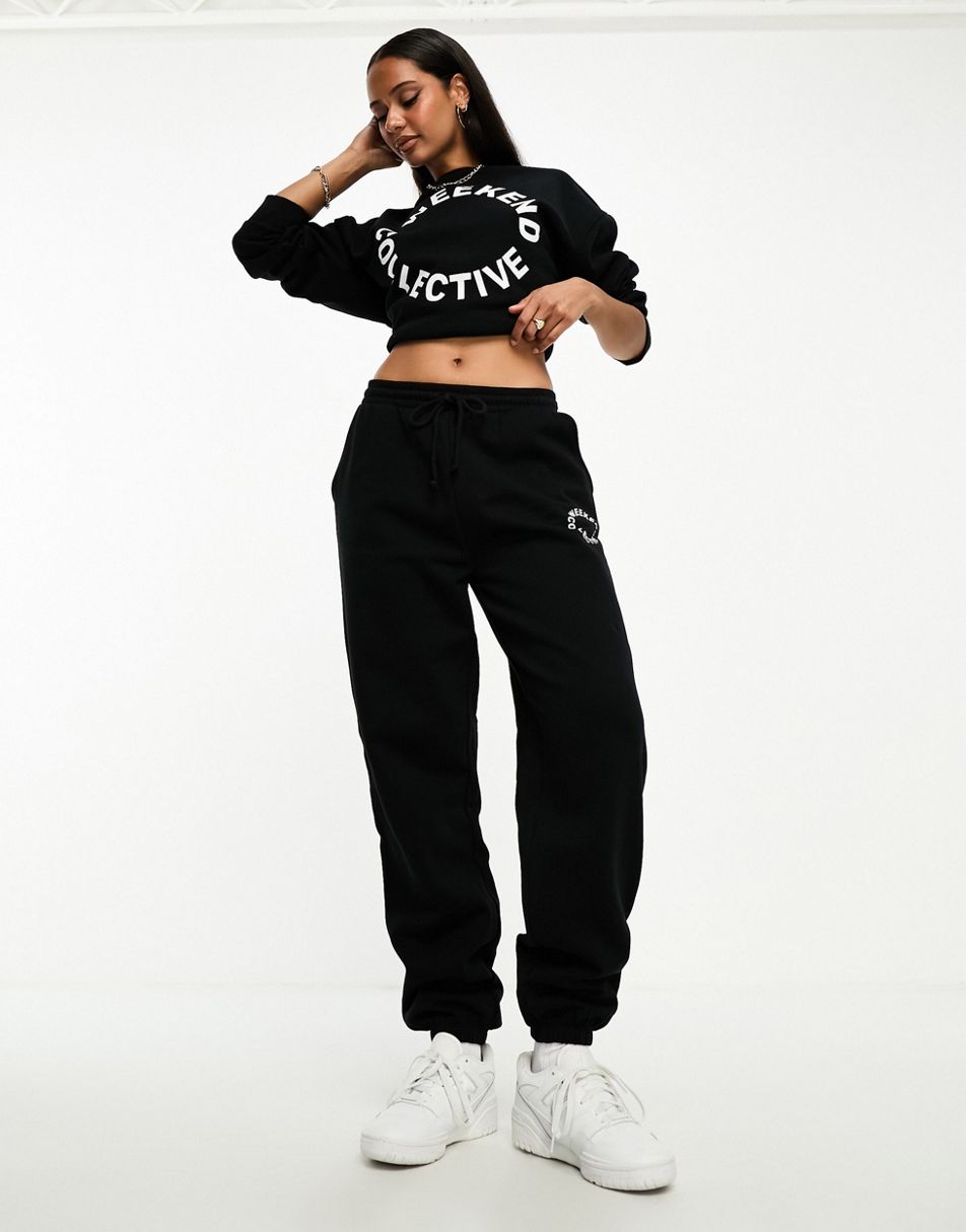 ASOS Weekend Collective co-ord oversized jogger and sweatshirt with logo in  blac