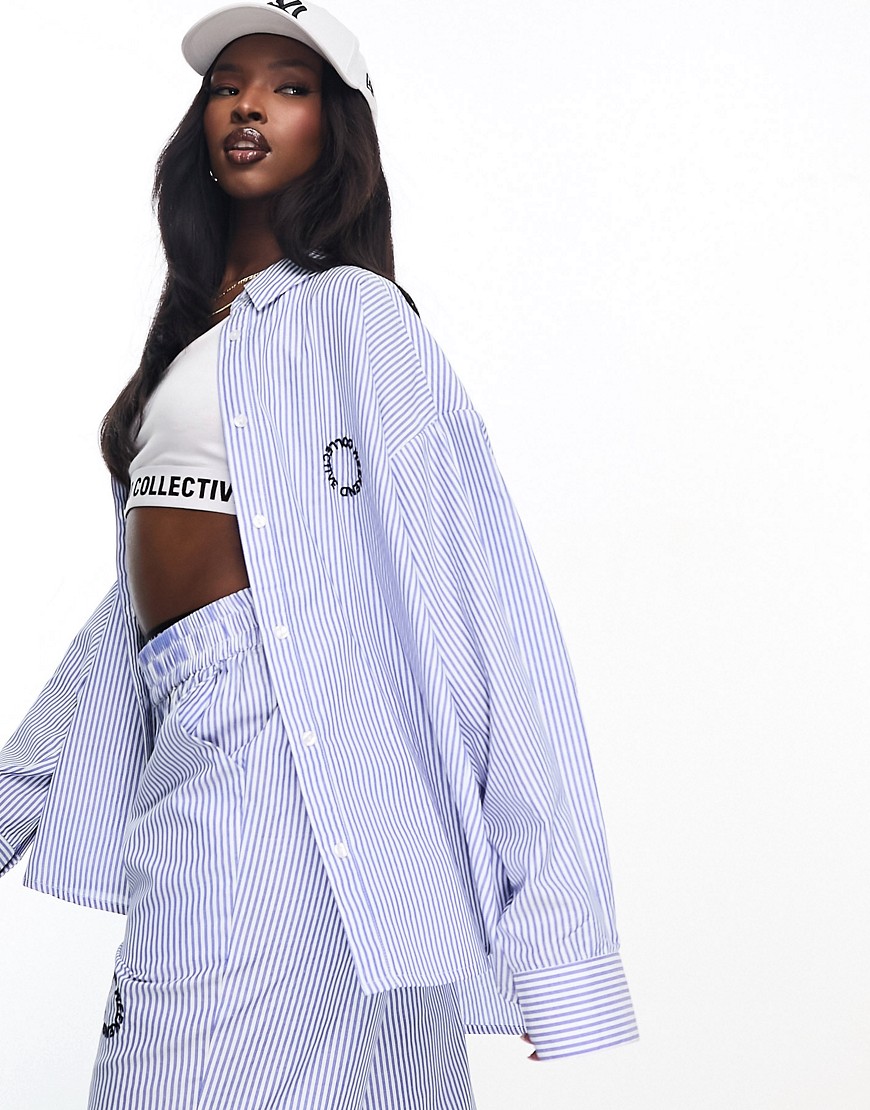 ASOS Weekend Collective co-ord oversized stripe shirt in blue and white