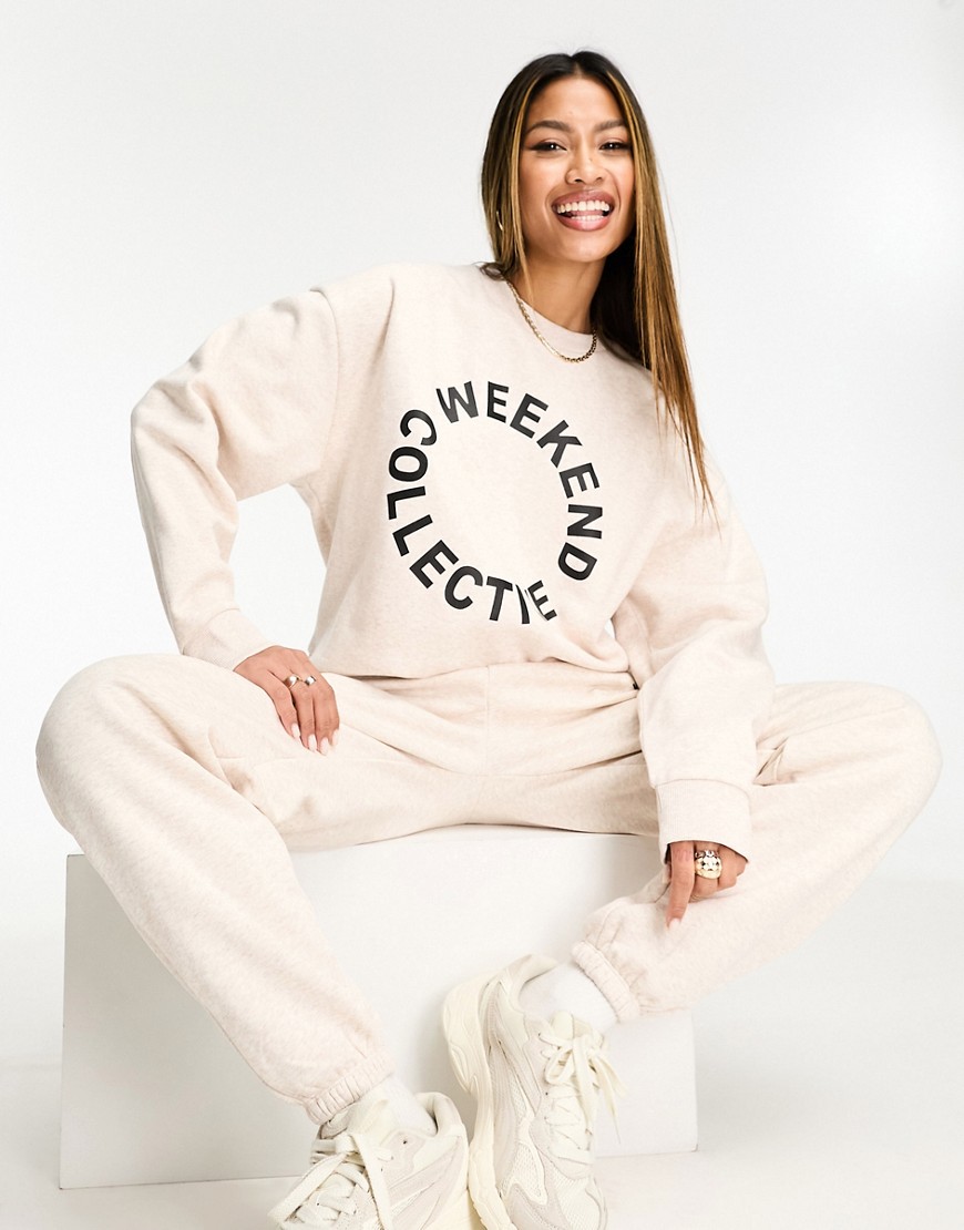 ASOS Weekend Collective co-ord oversized sweatshirt with black logo in oatmeal marl-Neutral