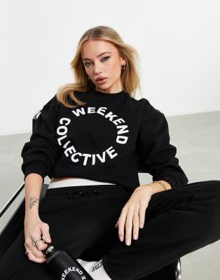 ASOS WEEKEND COLLECTIVE ASOS WEEKEND COLLECTIVE CO-ORD OVERSIZED SWEATSHIRT WITH LOGO IN BLACK