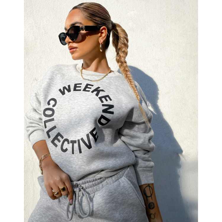 ASOS Weekend Collective co ord oversized sweatshirt with logo in gray marl