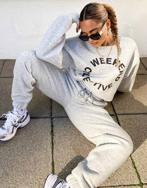 ASOS Weekend Collective co-ord oversized sweatshirt with logo in gray marl