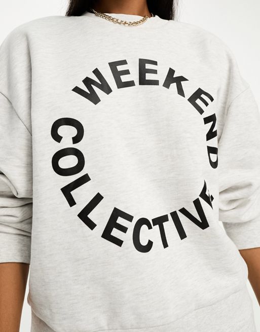ASOS Weekend Collective co-ord oversized sweatshirt with logo in grey marl