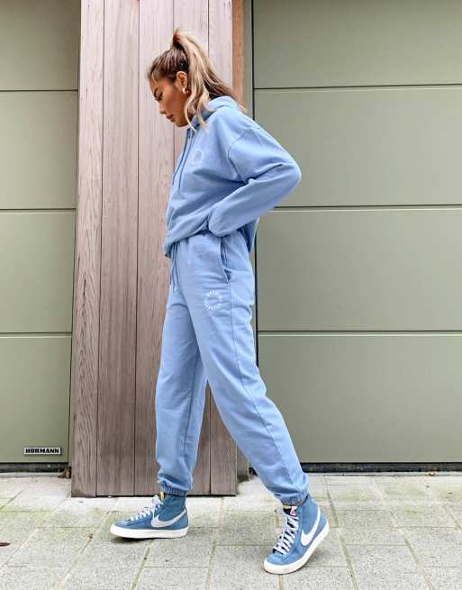 ASOS Weekend Collective co-ord oversized trackies with logo in washed blue