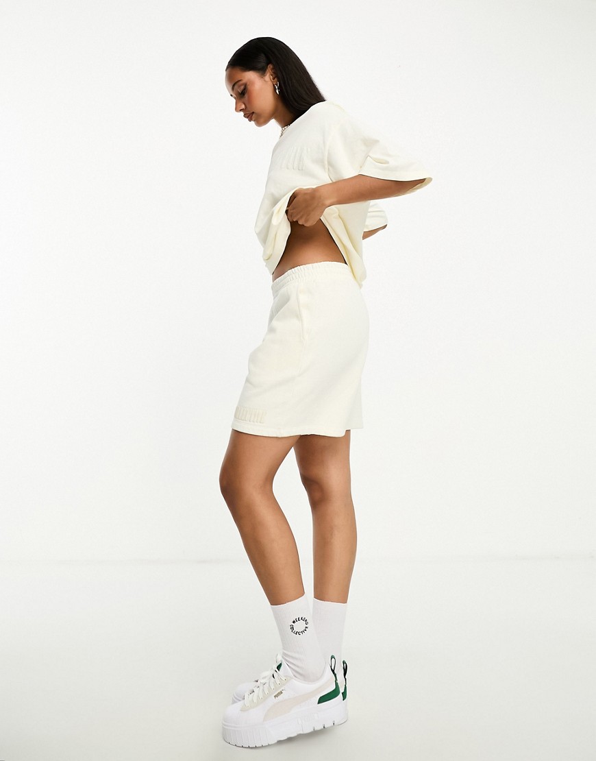 ASOS Weekend Collective co-ord oversized washed jersey shorts in cream-White
