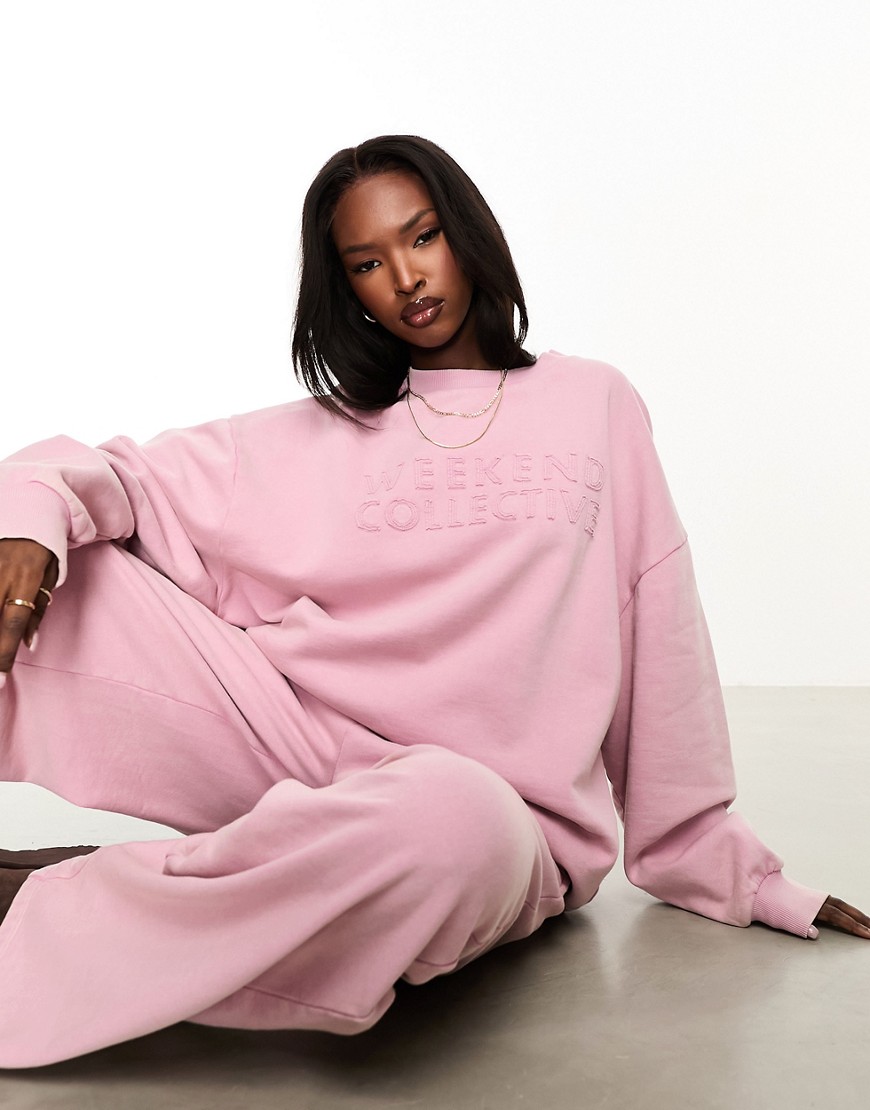 ASOS Weekend Collective co-ord sweatshirt with logo in washed pink