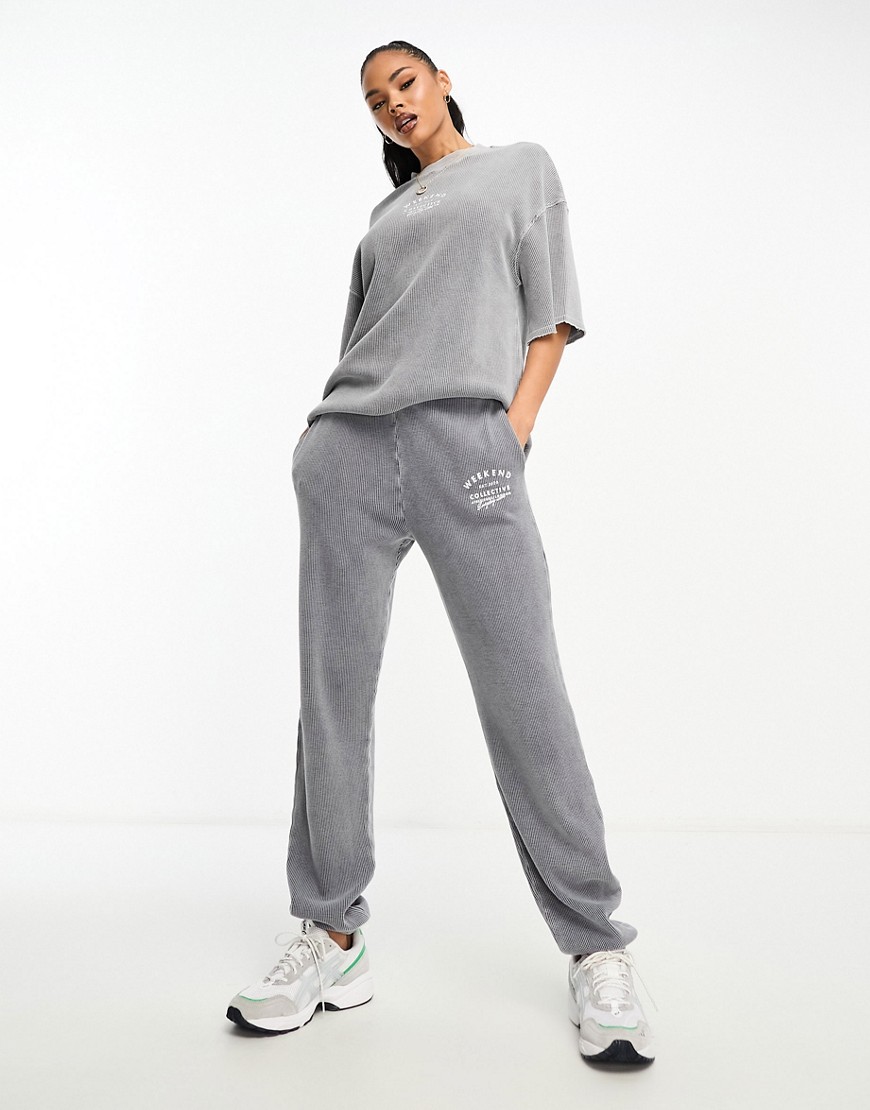 ASOS Weekend Collective co-ord washed waffle jogger in charcoal-Grey