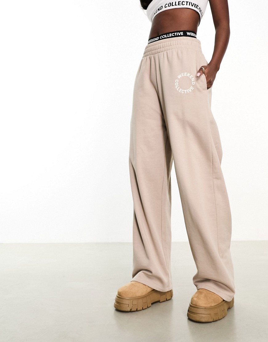 ASOS Weekend Collective co-ord wide leg jogger in camel-Neutral