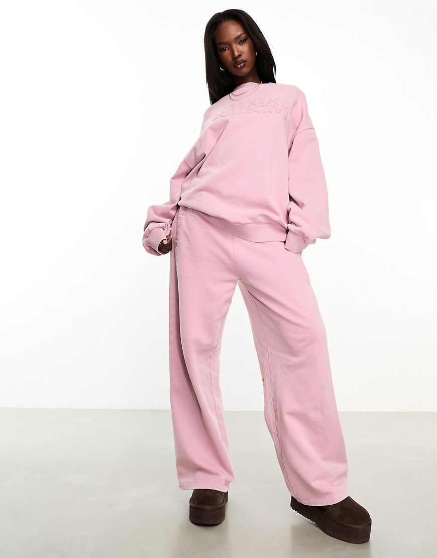 ASOS Weekend Collective co-ord wide leg jogger with logo in washed pink