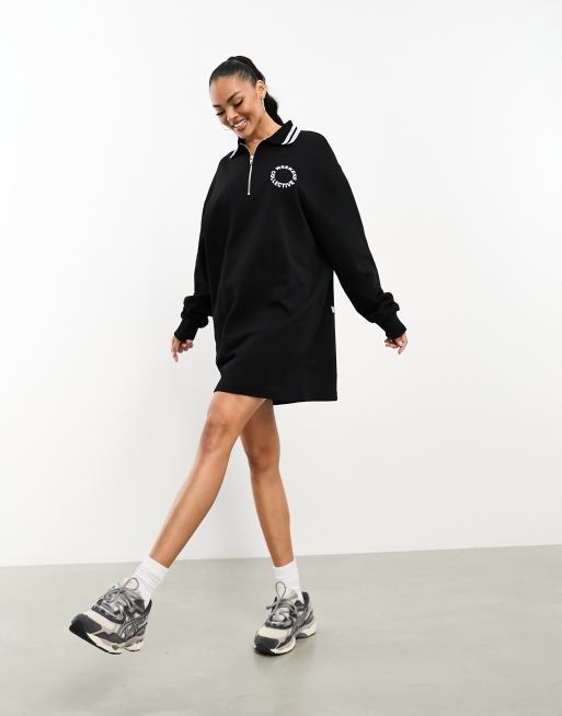 ASOS Weekend Collective collared half zip dress with round logo in