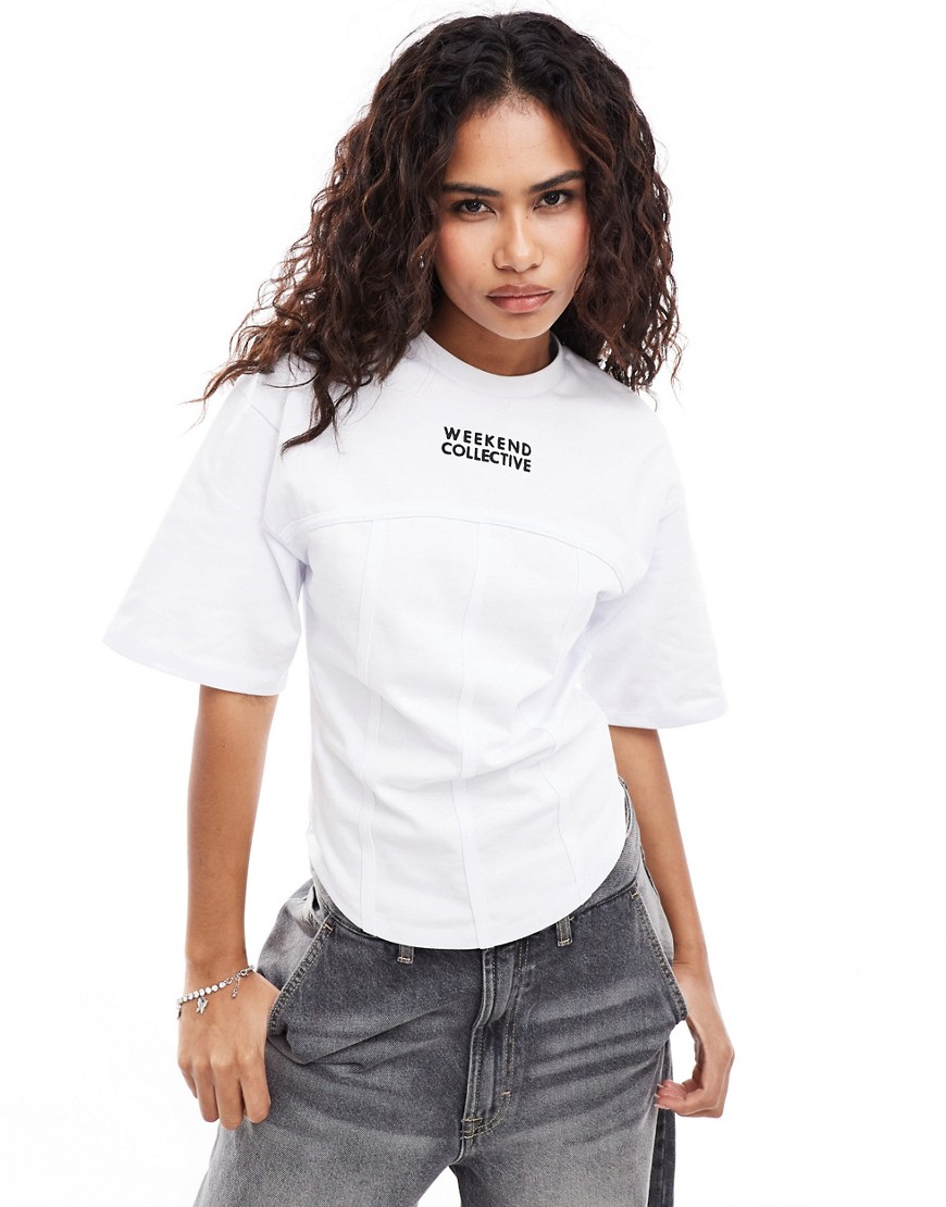 ASOS Weekend Collective corset detail t-shirt in white