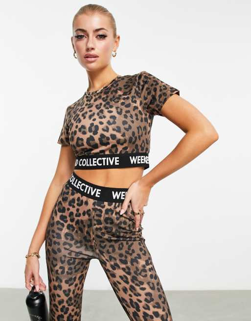 ASOS Weekend Collective crop top in high shine animal print