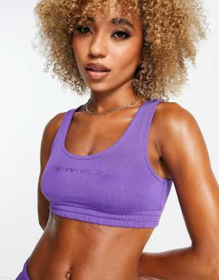 ASOS WEEKEND COLLECTIVE ASOS Weekend Collective crop top with embroidered logo in purple