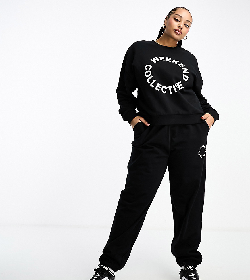 ASOS Weekend Collective Curve co-ord oversized jogger with logo in black