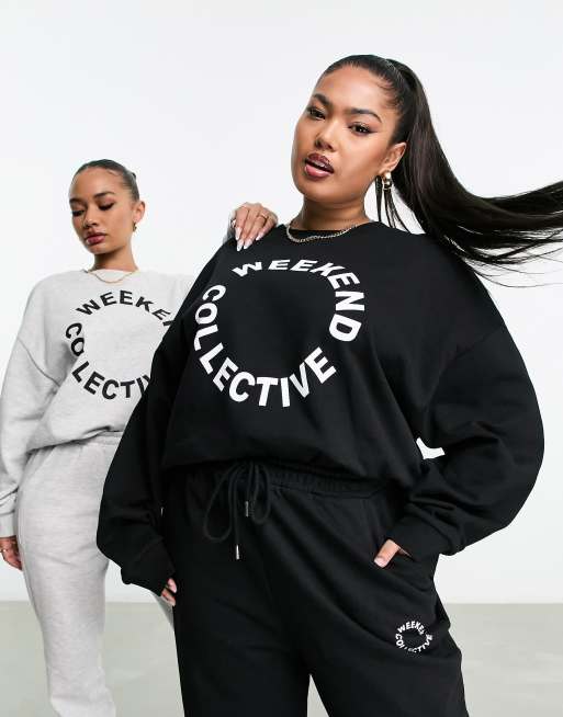 ASOS Weekend Collective co-ord oversized sweatshirt with logo in grey marl