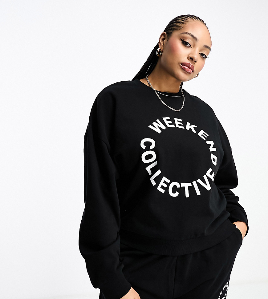 ASOS Weekend Collective Curve co-ord oversized sweatshirt with logo in black