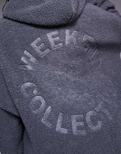 ASOS Weekend Collective Curve - Felpa con cappuccio oversize in pile borg grigio, 2 di 4