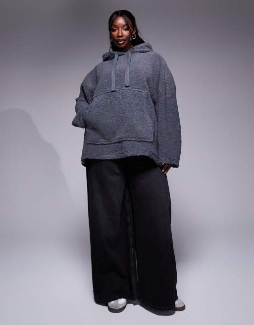 ASOS Weekend Collective Curve - Felpa con cappuccio oversize in pile borg grigio, 4 di 4