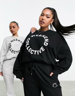 ASOS Weekend Collective Curve co-ord oversized sweatshirt with logo in black - ASOS Price Checker
