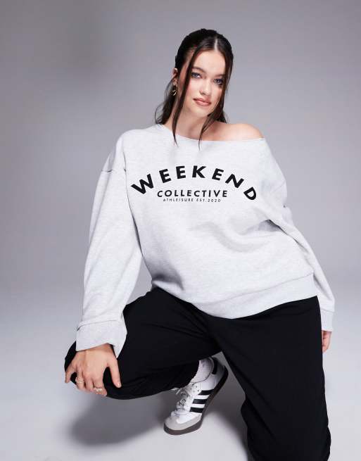 ASOS Weekend Collective Curve – Jasnoszara melanżowa bluza o luźnym kroju z odkrytym ramieniem