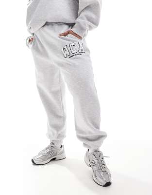 ASOS WEEKEND COLLECTIVE ASOS Weekend Collective Curve jogger with varsity logo in grey marl