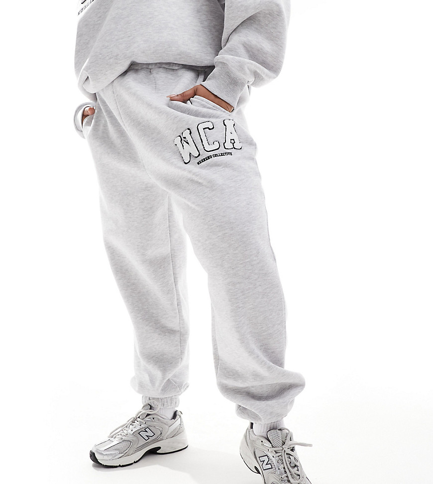 ASOS Weekend Collective Curve jogger with varsity logo in grey marl