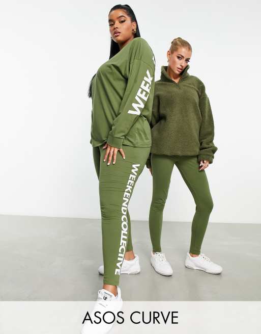 ASOS Weekend Collective Curve set with stacked back graphic in khaki | ASOS