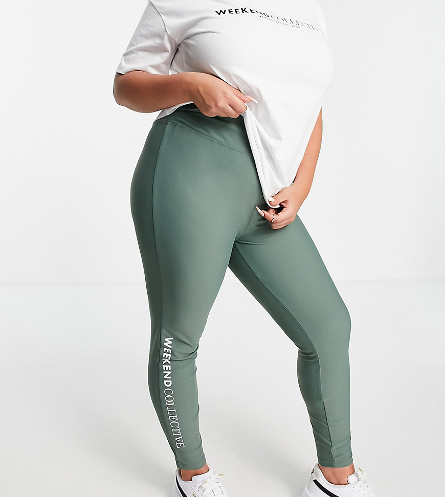 ASOS Weekend Collective Curve leggings in matte stretch khaki-Green