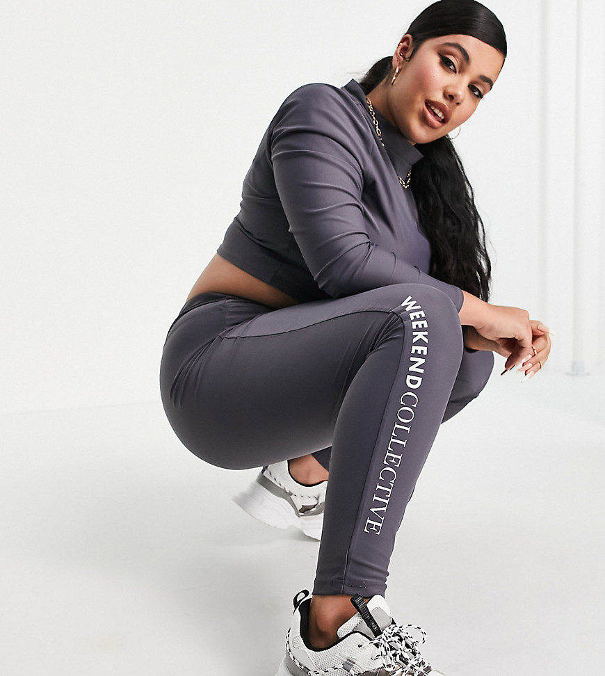 ASOS Weekend Collective Curve matching leggings in matte stretch in slate gray-Grey