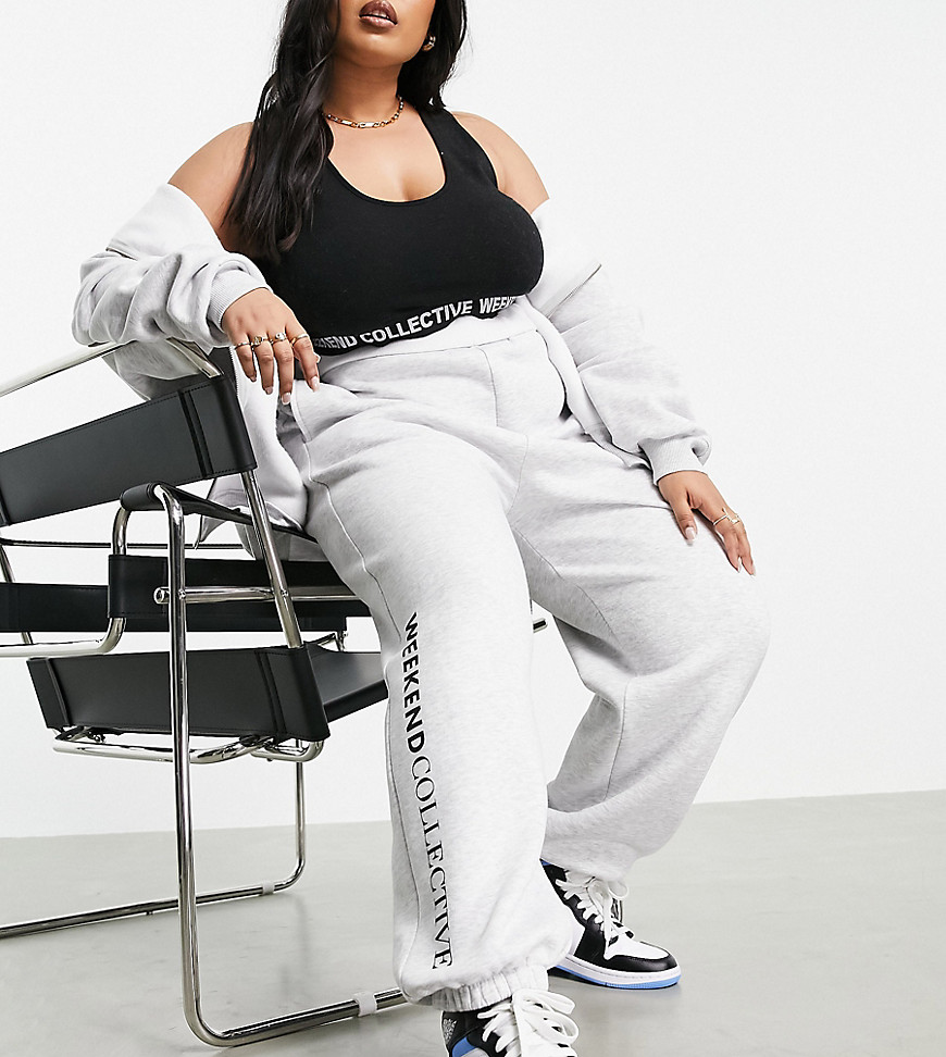 ASOS Weekend Collective Curve matching roll waist oversized sweatpants in ice heather-Grey