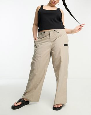 ASOS Weekend Collective Curve nylon cargo trouser in neutral  - ASOS Price Checker