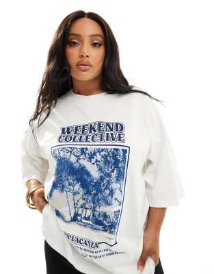 ASOS Weekend Collective Curve - Oversize-T-Shirt mit „LA Vacanza"-Grafikprint-Bunt