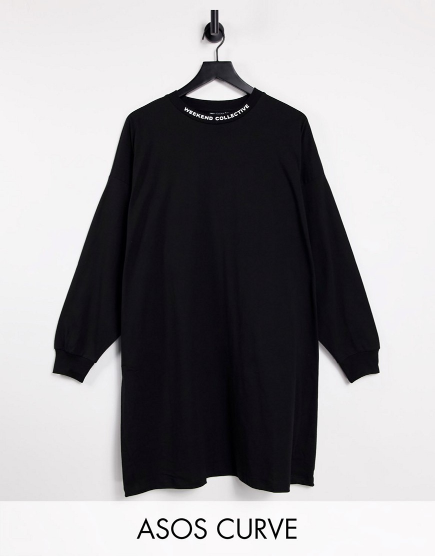 ASOS Weekend Collective Curve oversized long sleeve t-shirt dress with high neck in black