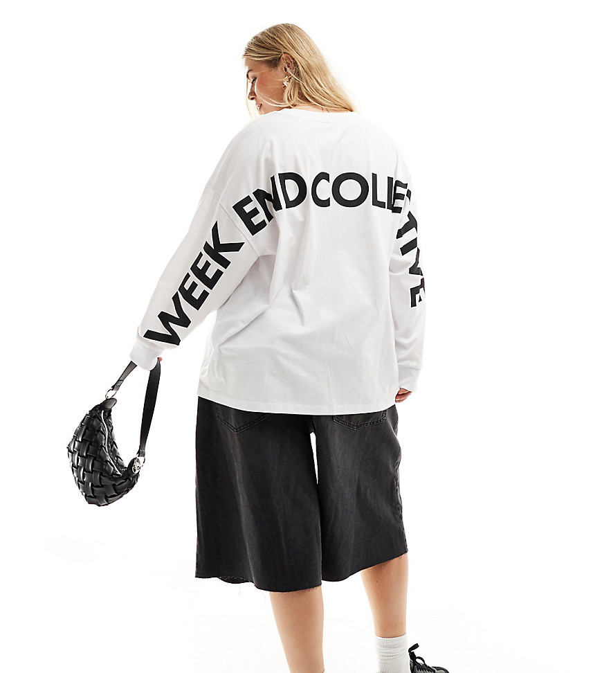 ASOS Weekend Collective Curve oversized long sleeve t-shirt with back logo in white