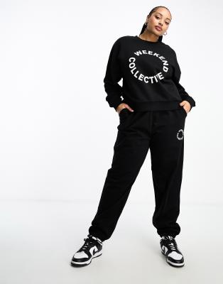 Asos Weekend Collective Curve Oversized Sweatpants With Logo In Black - Part Of A Set