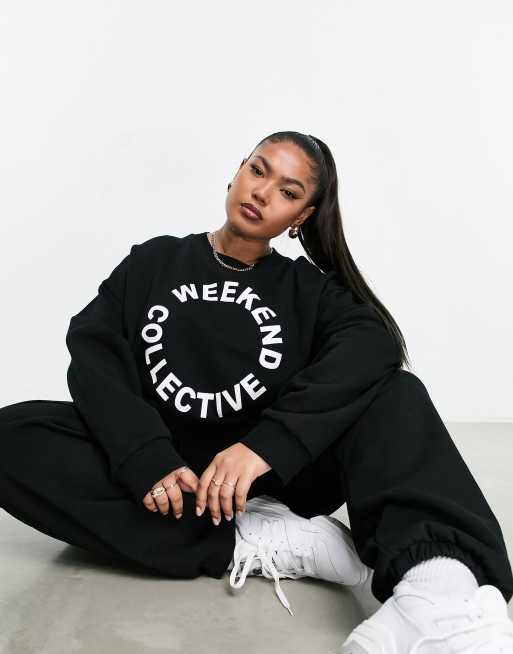ASOS Weekend Collective Curve - Oversized sweatshirt met logo in zwart, deel van co-ord set, 4 van 4