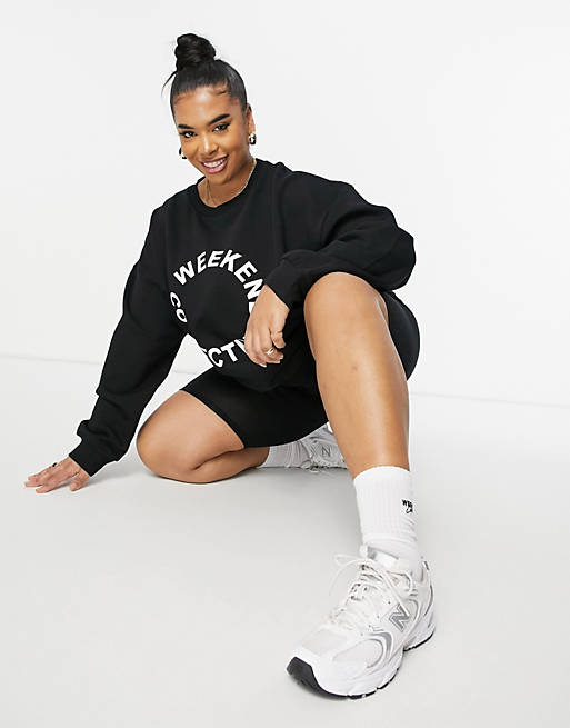 ASOS Weekend Collective Curve oversized sweatshirt with logo in black