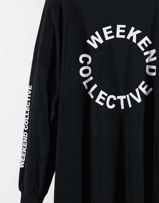 Asos Weekend Collective Curve Oversized T Shirt In Schwarz Mit Logo Hinten Asos