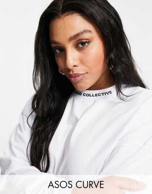 Weekend Collective Curve Oversized T-shirt With Long Sleeve With Puff Print Logo In White