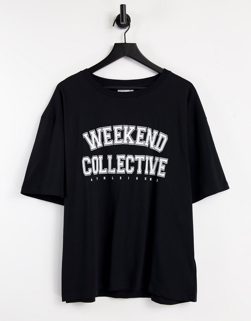 ASOS Weekend Collective Curve oversized t-shirt with varsity print in black