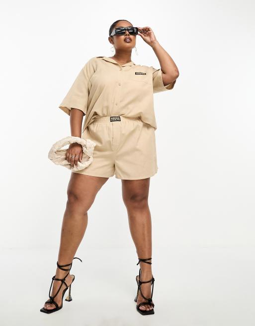 ASOS - Weekend Collective Curve - Short oversize d'ensemble aspect lin - Taupe