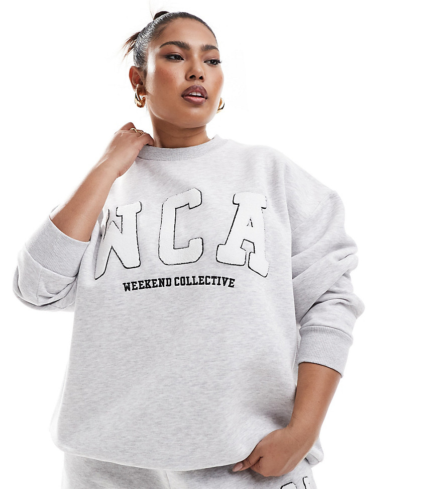 ASOS Weekend Collective Curve sweat with varsity logo in grey marl