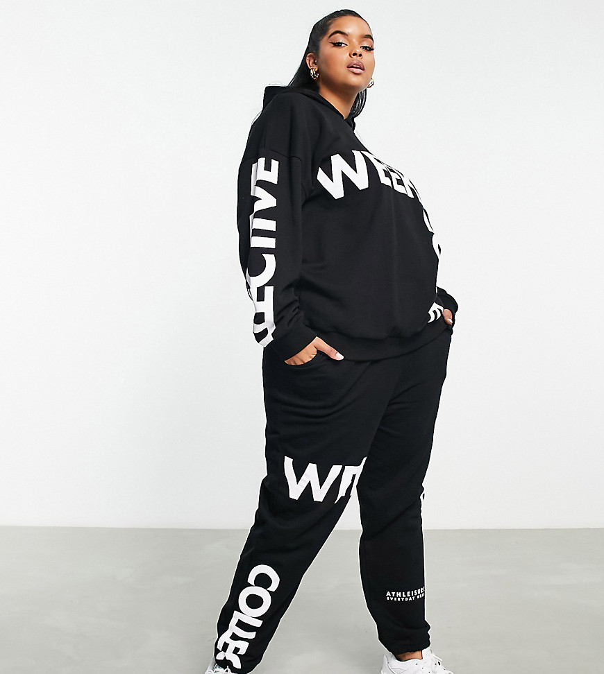 ASOS Weekend Collective Curve sweatpants with cut about graphic in black