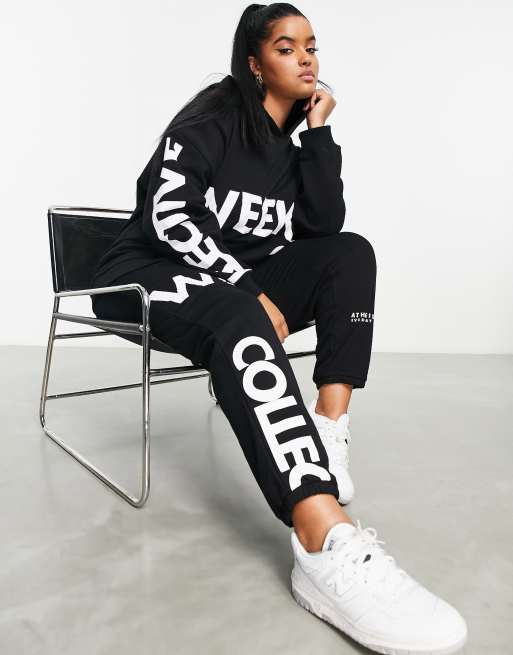 ASOS Weekend Collective Curve sweatpants with cut about graphic in black