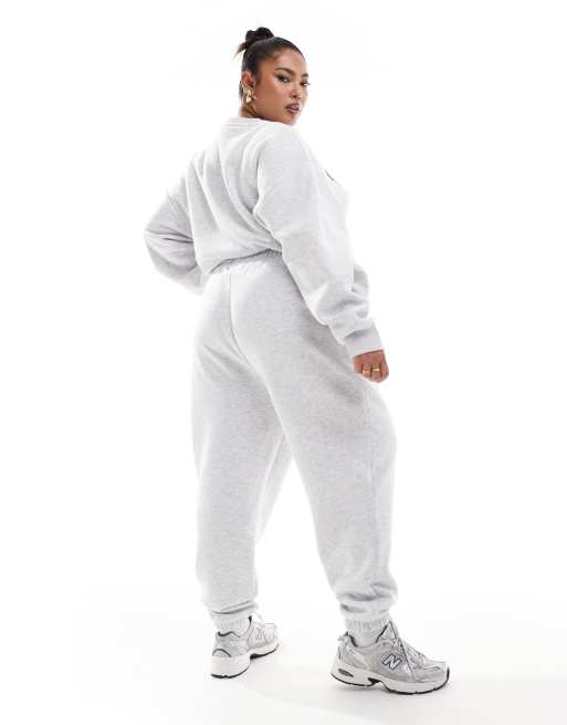 ASOS Weekend Collective Curve sweatpants with varsity logo in gray heather ASOS