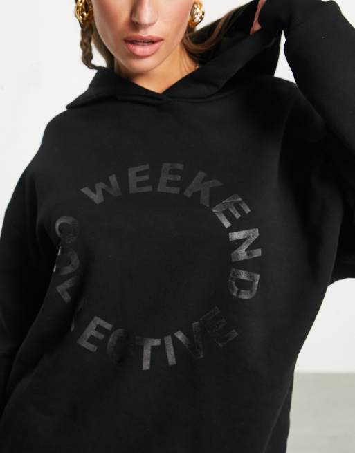 ASOS Weekend Collective – Czarna bluza z kapturem oversize z logo, 4 z 4