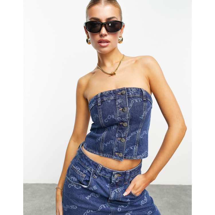 Wash Me Go Denim Corset Top - Medium Blue Wash