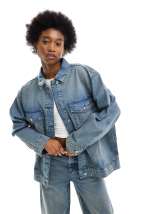 ASOS EDITION denim super oversized shacket with pockets in mid